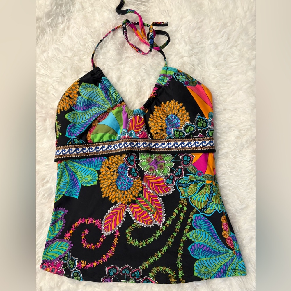 Trina Turk Halter Tankini Top Size 10 Multicolor Floral Swim